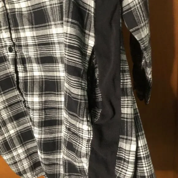 DKNY Black White Plaid Tunic Long Sleeve Top Size Medium Western - Picture 3 of 6